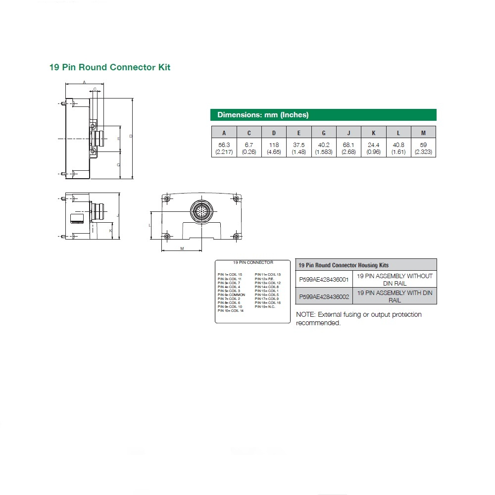 P599AE428436001 NUMATICS/AVENTICS MANIFOLD PART 501,502,503 SERIES 19 PIN ROUND CONNECTOR
